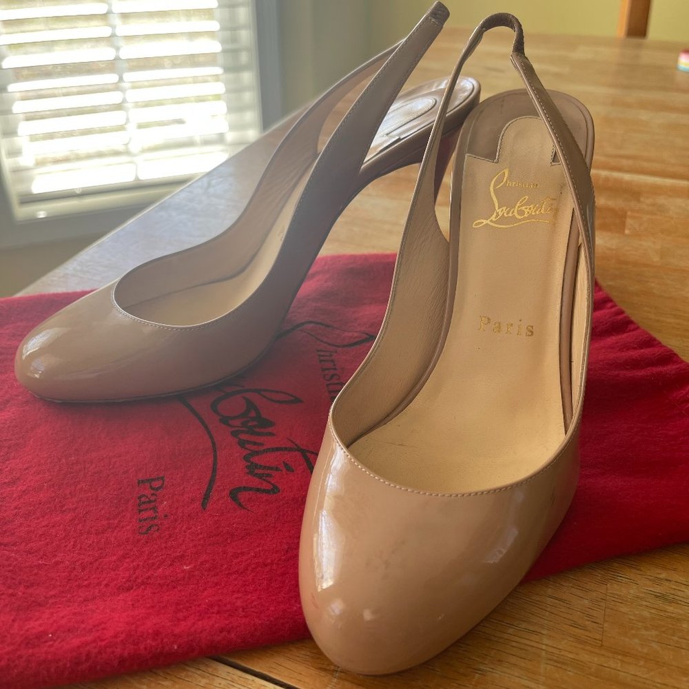 Christian Louboutin Fifi Slingbacks, Nude Patent - 39